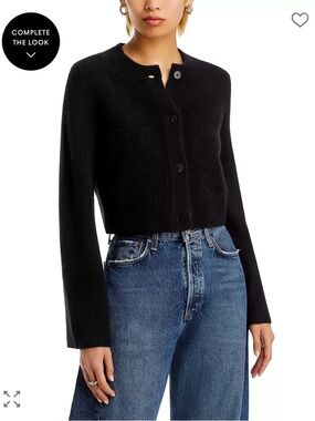 100% Cashmere Cropped Wide Sleeve Crewneck Cardigan